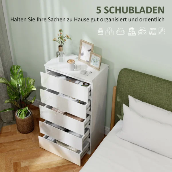 Ladekast sideboard met 5 lades, kantoorkast met kantelbeveiliging, voor woonkamer, slaapkamer, wit, 55 x 34 x 100 cm 5