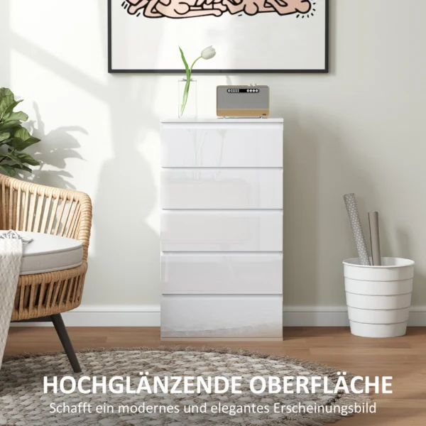 Ladekast sideboard met 5 lades, kantoorkast met kantelbeveiliging, voor woonkamer, slaapkamer, wit, 55 x 34 x 100 cm 6