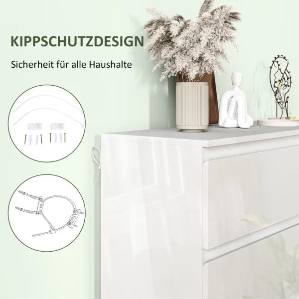 Ladekast sideboard met 5 lades, kantoorkast met kantelbeveiliging, voor woonkamer, slaapkamer, wit, 55 x 34 x 100 cm 7