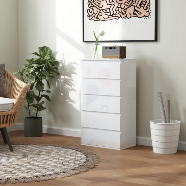 Ladekast sideboard met 5 lades, kantoorkast met kantelbeveiliging, voor woonkamer, slaapkamer, wit, 55 x 34 x 100 cm 8