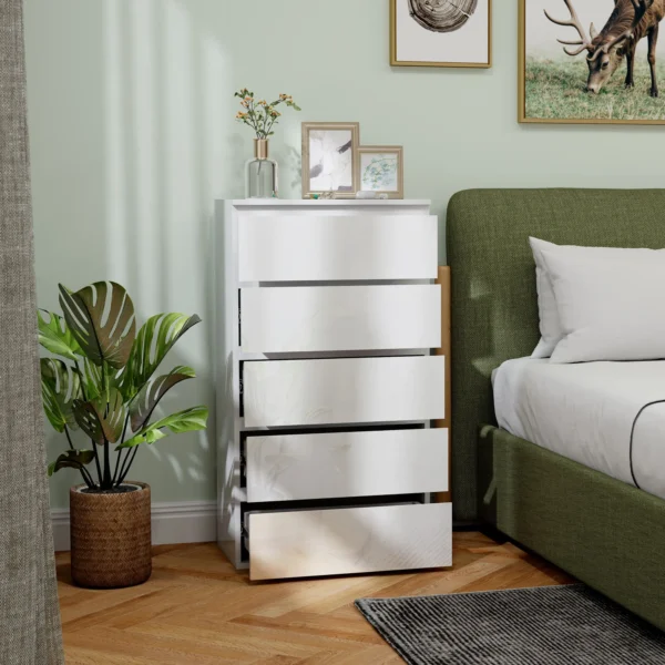 Ladekast sideboard met 5 lades, kantoorkast met kantelbeveiliging, voor woonkamer, slaapkamer, wit, 55 x 34 x 100 cm 9