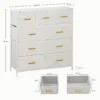 Ladekast sideboard met 9 stoffen laden, ladekast met werkblad, handvat, opbergkast voor woonkamer, slaapkamer, crèmewit 4