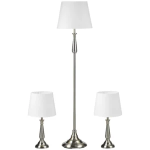 Lampenset vintage design 3 delige set met 2 tafellampen en 1 staande lamp e27 fitting voor woonkamer crèmekleurig 1