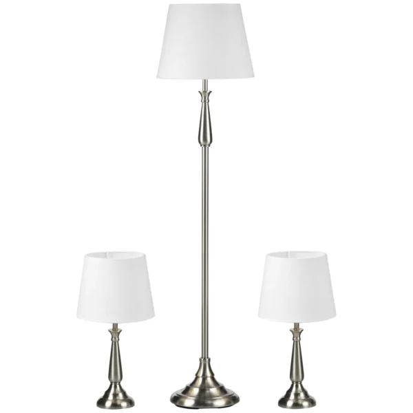 Lampenset vintage design 3 delige set met 2 tafellampen en 1 staande lamp e27 fitting voor woonkamer crèmekleurig 1