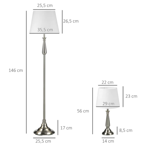 Lampenset vintage design 3 delige set met 2 tafellampen en 1 staande lamp e27 fitting voor woonkamer crèmekleurig 4