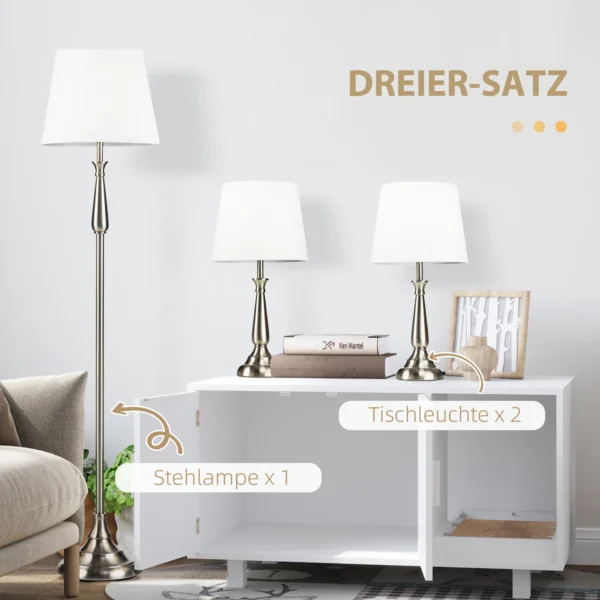 Lampenset vintage design 3 delige set met 2 tafellampen en 1 staande lamp e27 fitting voor woonkamer crèmekleurig 5