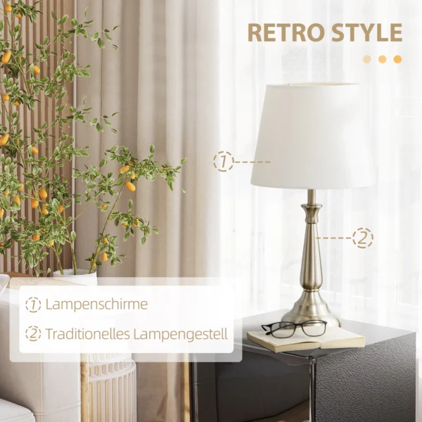 Lampenset vintage design 3 delige set met 2 tafellampen en 1 staande lamp e27 fitting voor woonkamer crèmekleurig 6