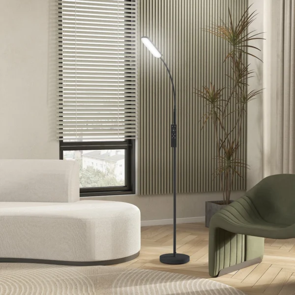 Led staande lamp dimbaar staande lamp met afstandsbediening & touch bediening, woonkamer staande lamp met 360° verstelbare zwanenhals, 1 uur timer, geheugenfunctie zwart 10