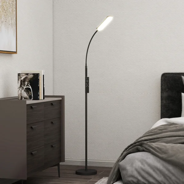 Led staande lamp dimbaar staande lamp met afstandsbediening & touch bediening, woonkamer staande lamp met 360° verstelbare zwanenhals, 1 uur timer, geheugenfunctie zwart 2