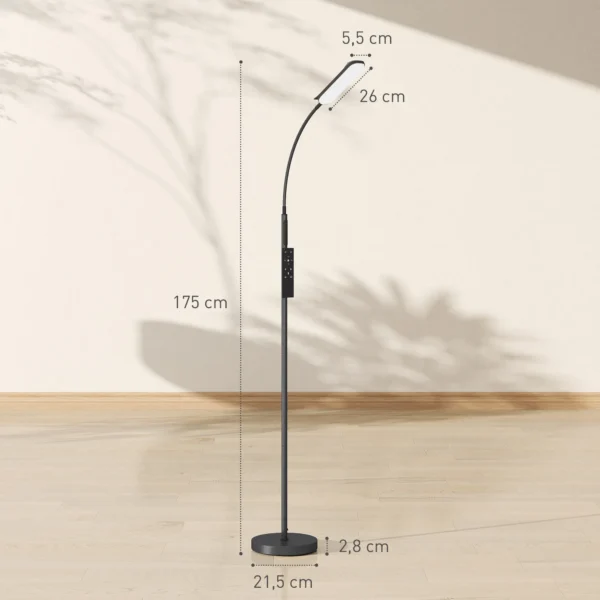 Led staande lamp dimbaar staande lamp met afstandsbediening & touch bediening, woonkamer staande lamp met 360° verstelbare zwanenhals, 1 uur timer, geheugenfunctie zwart 4
