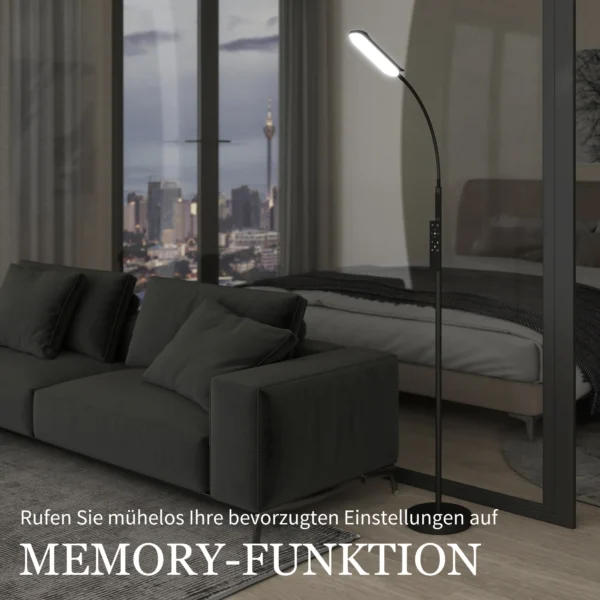 Led staande lamp dimbaar staande lamp met afstandsbediening & touch bediening, woonkamer staande lamp met 360° verstelbare zwanenhals, 1 uur timer, geheugenfunctie zwart 6