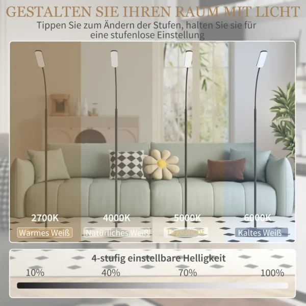 Led staande lamp dimbaar staande lamp met afstandsbediening & touch bediening, woonkamer staande lamp met 360° verstelbare zwanenhals, 1 uur timer, geheugenfunctie zwart 7