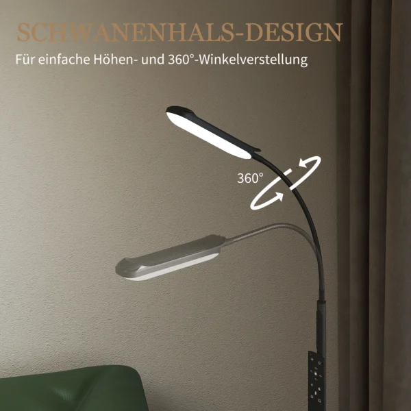 Led staande lamp dimbaar staande lamp met afstandsbediening & touch bediening, woonkamer staande lamp met 360° verstelbare zwanenhals, 1 uur timer, geheugenfunctie zwart 9
