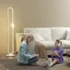 Led staande lamp, dimbare staande lamp, staande lamp met nachtlampje, voetschakelaar woonkamerlamp met glazen kap voor slaapkamer, wit 2