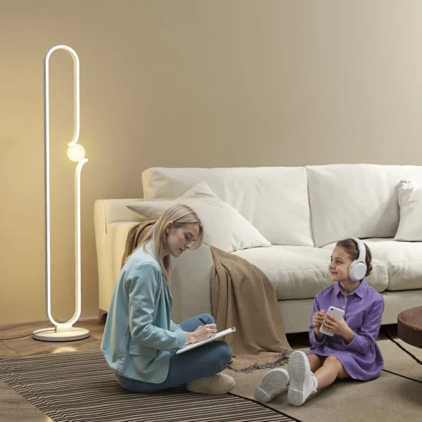 Led staande lamp, dimbare staande lamp, staande lamp met nachtlampje, voetschakelaar woonkamerlamp met glazen kap voor slaapkamer, wit 2