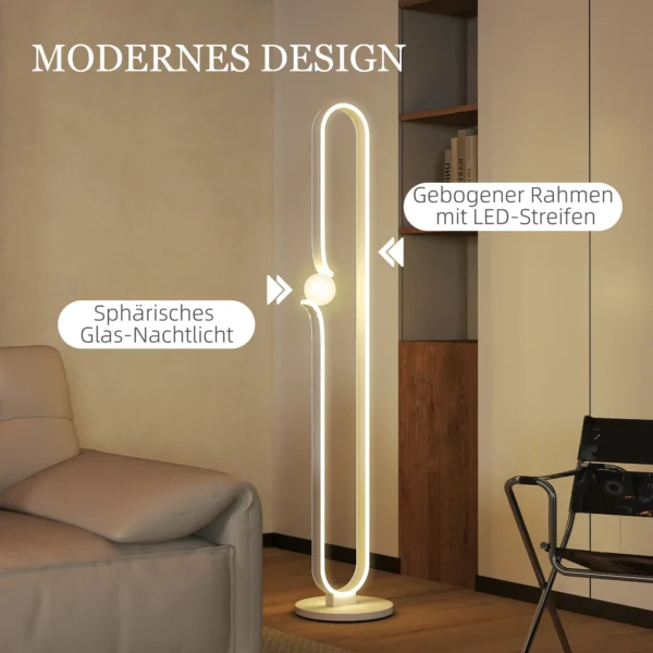 Led staande lamp, dimbare staande lamp, staande lamp met nachtlampje, voetschakelaar woonkamerlamp met glazen kap voor slaapkamer, wit 5