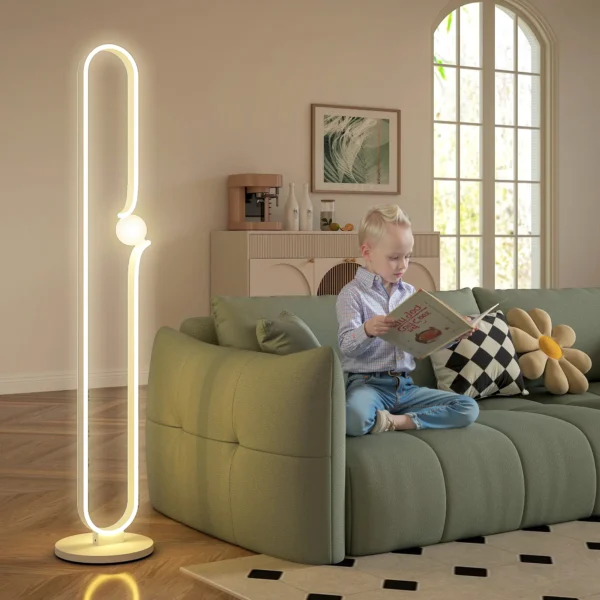 Led staande lamp, dimbare staande lamp, staande lamp met nachtlampje, voetschakelaar woonkamerlamp met glazen kap voor slaapkamer, wit 8