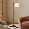 Led staande lamp traploos dimbaar staande lamp met stoffen lampenkap, voetschakelaar, staande lamp met 11 instelbare helderheidsniveaus, timer voor woonkamer zwart 10