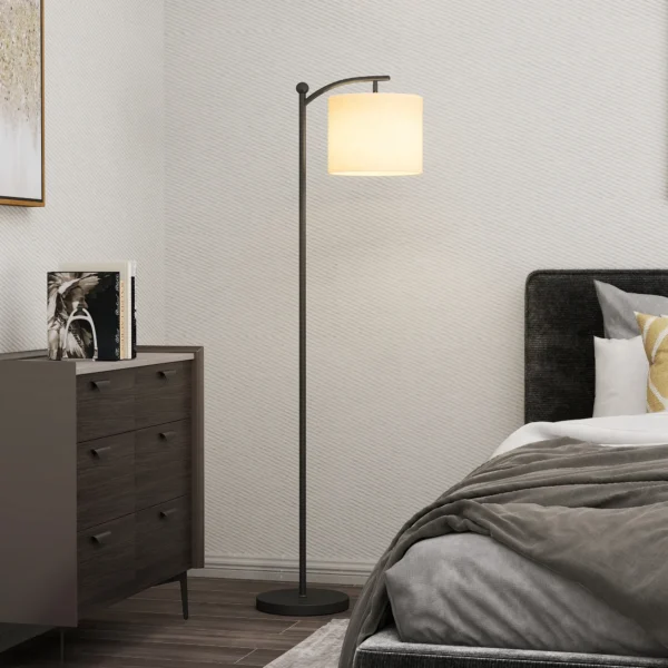 Led staande lamp traploos dimbaar staande lamp met stoffen lampenkap, voetschakelaar, staande lamp met 11 instelbare helderheidsniveaus, timer voor woonkamer zwart 2