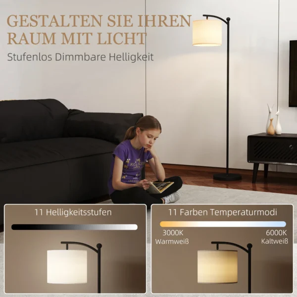 Led staande lamp traploos dimbaar staande lamp met stoffen lampenkap, voetschakelaar, staande lamp met 11 instelbare helderheidsniveaus, timer voor woonkamer zwart 5