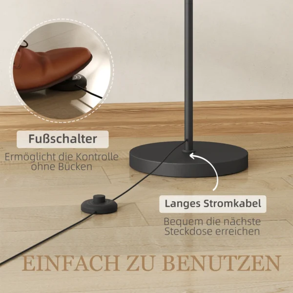 Led staande lamp traploos dimbaar staande lamp met stoffen lampenkap, voetschakelaar, staande lamp met 11 instelbare helderheidsniveaus, timer voor woonkamer zwart 6