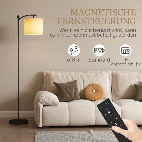 Led staande lamp traploos dimbaar staande lamp met stoffen lampenkap, voetschakelaar, staande lamp met 11 instelbare helderheidsniveaus, timer voor woonkamer zwart 7