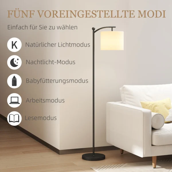 Led staande lamp traploos dimbaar staande lamp met stoffen lampenkap, voetschakelaar, staande lamp met 11 instelbare helderheidsniveaus, timer voor woonkamer zwart 8