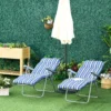 Ligstoel 2 delige set zonneligstoel met kussen inklapbaar verstelbare rugleuning staal polyester blauw 60x75x65 102cm voor tuin terras 2
