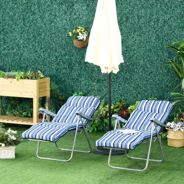 Ligstoel 2 delige set zonneligstoel met kussen inklapbaar verstelbare rugleuning staal polyester blauw 60x75x65 102cm voor tuin terras 2