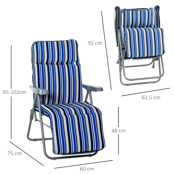 Ligstoel 2 delige set zonneligstoel met kussen inklapbaar verstelbare rugleuning staal polyester blauw 60x75x65 102cm voor tuin terras 4