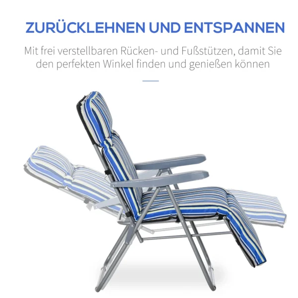 Ligstoel 2 delige set zonneligstoel met kussen inklapbaar verstelbare rugleuning staal polyester blauw 60x75x65 102cm voor tuin terras 5