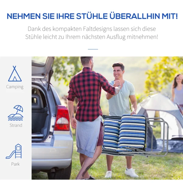 Ligstoel 2 delige set zonneligstoel met kussen inklapbaar verstelbare rugleuning staal polyester blauw 60x75x65 102cm voor tuin terras 7