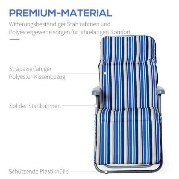 Ligstoel 2 delige set zonneligstoel met kussen inklapbaar verstelbare rugleuning staal polyester blauw 60x75x65 102cm voor tuin terras 8