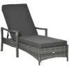 Ligstoel rieten ligstoel tuinligstoel met verstelbaar kussen grijs 192x62,5x52,5cm voor terras & balkon 1