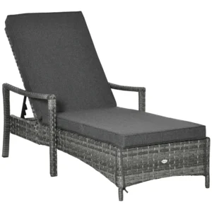 Ligstoel rieten ligstoel tuinligstoel met verstelbaar kussen grijs 192x62,5x52,5cm voor terras & balkon 1
