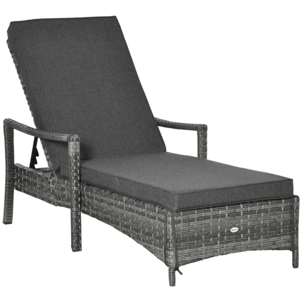 Ligstoel rieten ligstoel tuinligstoel met verstelbaar kussen grijs 192x62,5x52,5cm voor terras & balkon 1