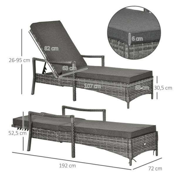 Ligstoel rieten ligstoel tuinligstoel met verstelbaar kussen grijs 192x62,5x52,5cm voor terras & balkon 4