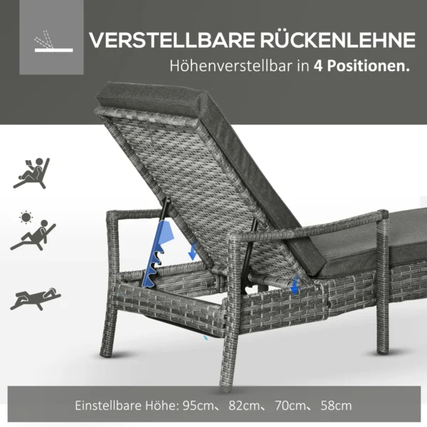Ligstoel rieten ligstoel tuinligstoel met verstelbaar kussen grijs 192x62,5x52,5cm voor terras & balkon 5