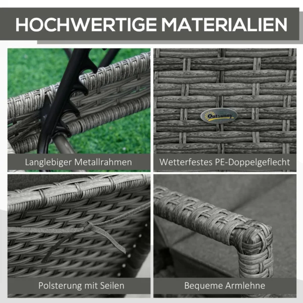 Ligstoel rieten ligstoel tuinligstoel met verstelbaar kussen grijs 192x62,5x52,5cm voor terras & balkon 7
