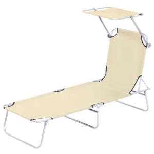 Ligstoel tuinligstoel inklapbaar met zonnescherm, wellnessligstoel strandligstoel beige 187 x 58 x 36 cm voor ontspannen uren in de buitenlucht 1