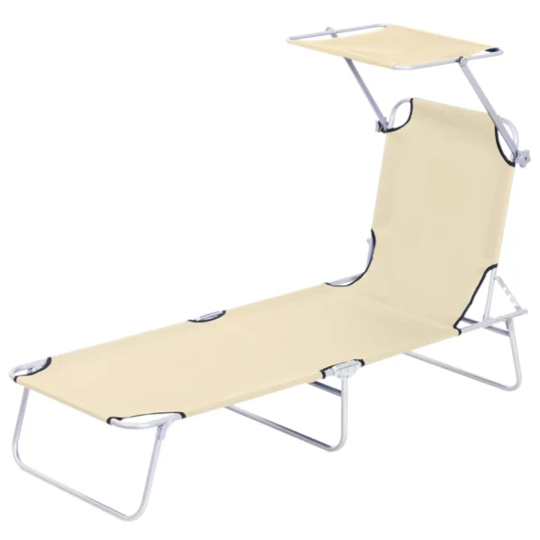 Ligstoel tuinligstoel inklapbaar met zonnescherm, wellnessligstoel strandligstoel beige 187 x 58 x 36 cm voor ontspannen uren in de buitenlucht 1