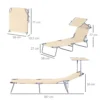 Ligstoel tuinligstoel inklapbaar met zonnescherm, wellnessligstoel strandligstoel beige 187 x 58 x 36 cm voor ontspannen uren in de buitenlucht 4