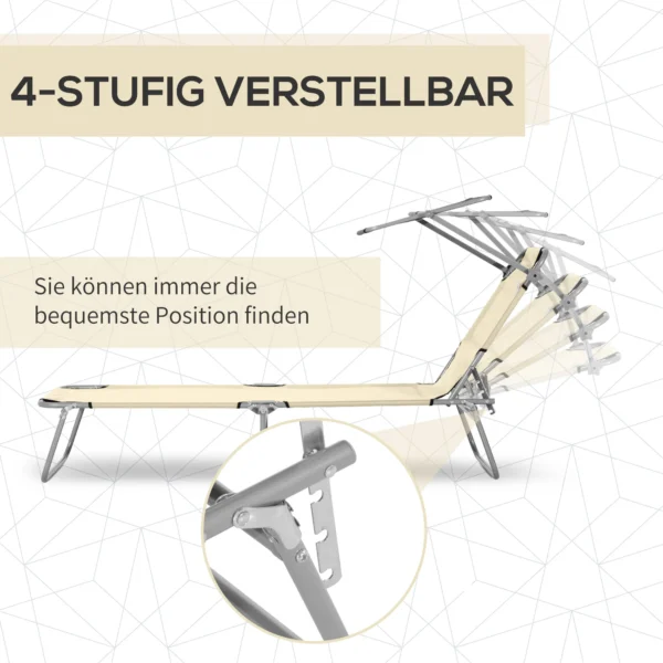 Ligstoel tuinligstoel inklapbaar met zonnescherm, wellnessligstoel strandligstoel beige 187 x 58 x 36 cm voor ontspannen uren in de buitenlucht 5