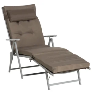 Ligstoel tuinligstoel inklapbaar verstelbaar met kussen bruin zilver 137x63,5x100,5cm voor strand & tuin 1