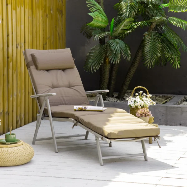 Ligstoel tuinligstoel inklapbaar verstelbaar met kussen bruin zilver 137x63,5x100,5cm voor strand & tuin 2