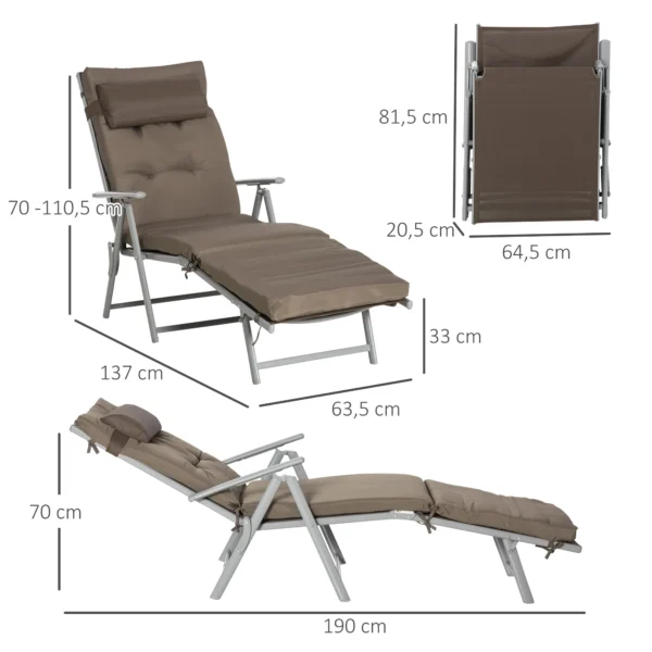 Ligstoel tuinligstoel inklapbaar verstelbaar met kussen bruin zilver 137x63,5x100,5cm voor strand & tuin 4