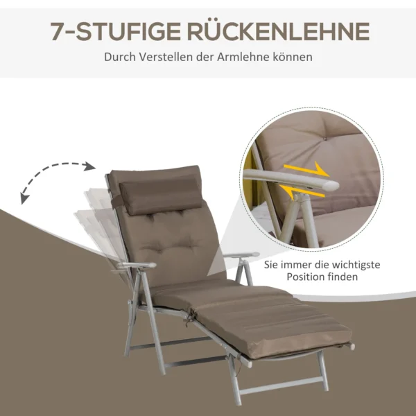 Ligstoel tuinligstoel inklapbaar verstelbaar met kussen bruin zilver 137x63,5x100,5cm voor strand & tuin 5