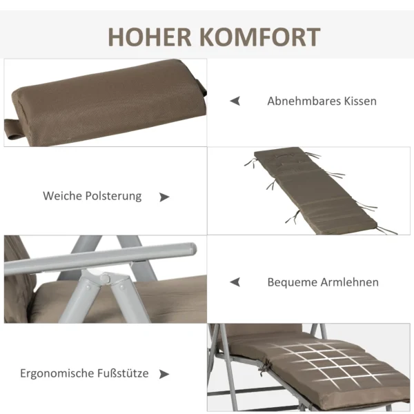 Ligstoel tuinligstoel inklapbaar verstelbaar met kussen bruin zilver 137x63,5x100,5cm voor strand & tuin 6