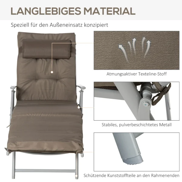 Ligstoel tuinligstoel inklapbaar verstelbaar met kussen bruin zilver 137x63,5x100,5cm voor strand & tuin 8