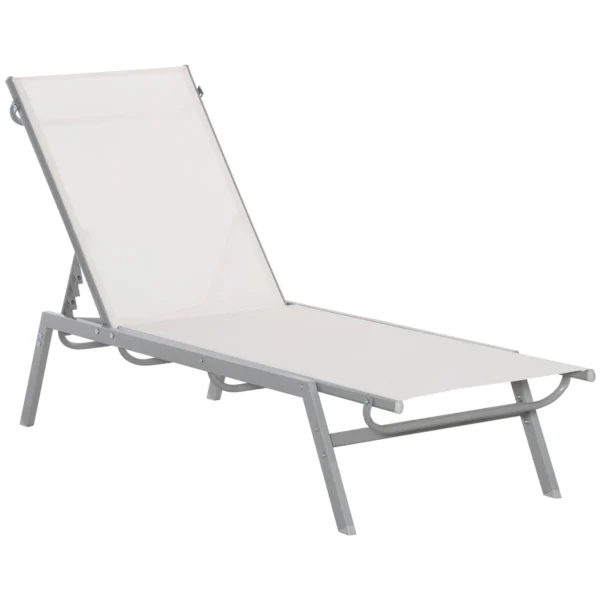 Ligstoel tuinstoel met kussen verstelbare 5 traps rugleuning metaal netstof crèmewit 170x58x97cm voor terras & balkon 1